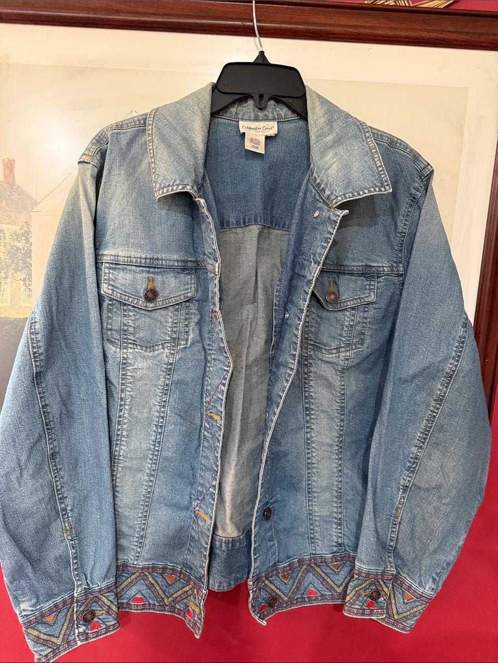 Coldwater Creek Light Blue Denim Jacket with decorative stitching. Size tag-2x
